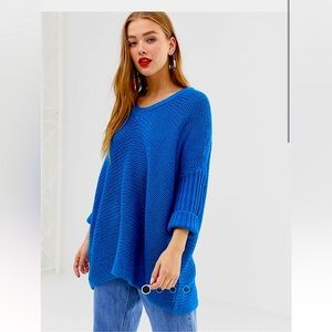 Noisy May V-Neck Oversized Blue Sweater, Size Small